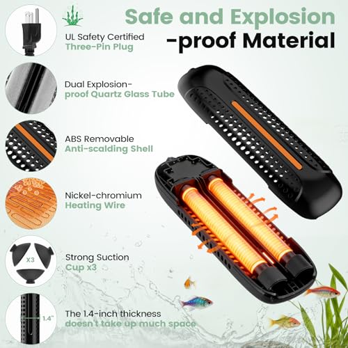 hygger 500W Aquarium Heater with Controller, Submersible Fish Tank Heater Intelligent Leaving Water Automatica Stop Heating and Overheat Protection,66-135 Gal Turtle Heaters for Freshwater Saltwater - size: S-500W for 66-135 Gallon