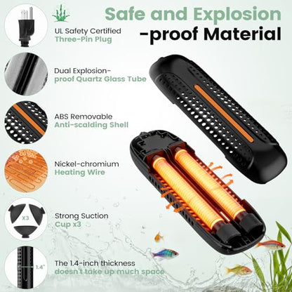 hygger 500W Aquarium Heater with Controller, Submersible Fish Tank Heater Intelligent Leaving Water Automatica Stop Heating and Overheat Protection,66-135 Gal Turtle Heaters for Freshwater Saltwater - size: S-500W for 66-135 Gallon