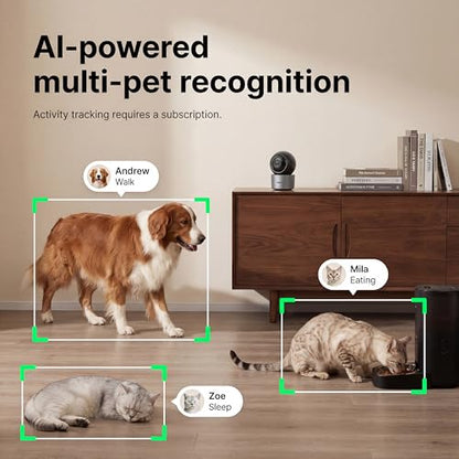 AI Pet Camera Indoor, Multi-Pet Recognition for Up to 6 Pets, 2K 3MP Dog & Cat Camera with 360° Auto Tracking, AI Daily Summaries, Night Vision, 2-Way Audio, 2.4/5GHz WiFi - color: Gray