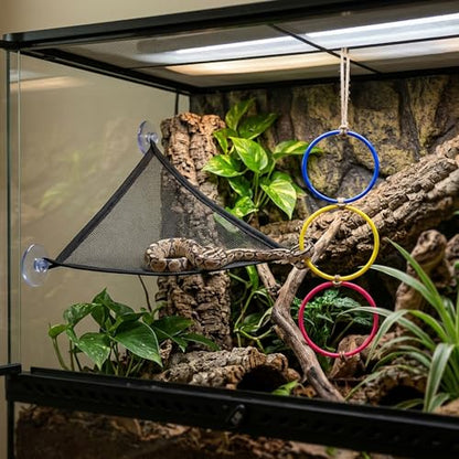 3PCS Snake Enrichment, Snake Enclosure Accessories, Reptile Habitat Accessories with Jute Rope and Black Mesh Hammock, Cage Climbing Structures for Environmental