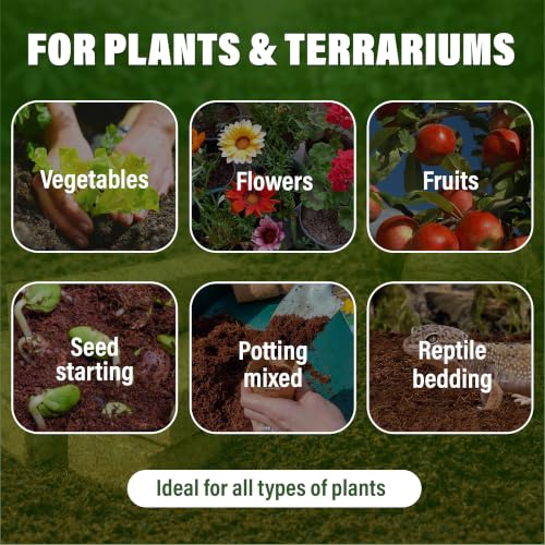 Coconut Coir Bricks, 5 Pack, 7lbs Coco Peat for Plants and Reptiles | Expands to 40 qt, 5 compressed bricks, seed starting, potting mix base, low EC, pH balanced, made in Vietnam - size: 7 Lbs (Pack of 5)