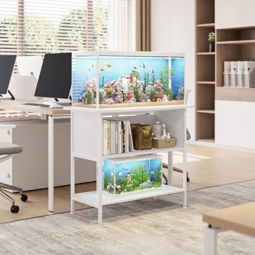 APPOLYN 40-50 Gal 3-Tier Aquarium Stand Fish Tank Stand, White | 36.6"Lx18.9"Wx31.5"H, Heavy Duty Metal Frame, Turtle Reptile Terrarium Tank Stand, Living Room, Reception Room, Office - color: White, size: 40-50 Gallon