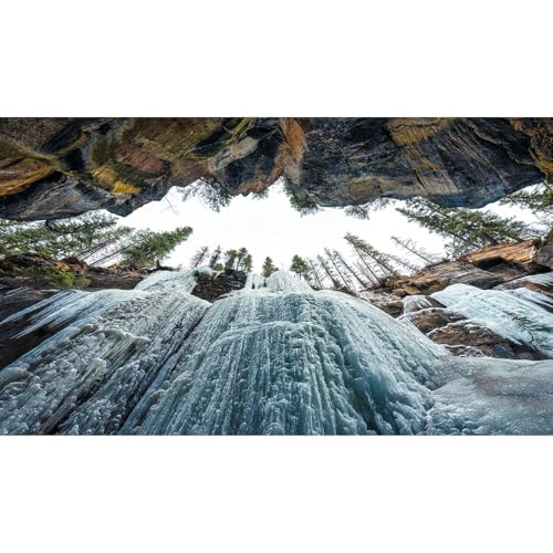 Winter Waterfall Aquarium Background Maligne Canyon of Rock Eroded Fish Tank Background Wintry Frosty Ice Waterfall Nature Landscape Terrarium Backgrounds Winter Pine Trees Tank Backgrounds 24x12in - color: Dark Brown, size: 24(W)x12(H)inches/ 60(W)*30cm(