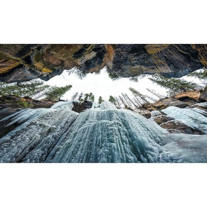 Winter Waterfall Aquarium Background Maligne Canyon of Rock Eroded Fish Tank Background Wintry Frosty Ice Waterfall Nature Landscape Terrarium Backgrounds Winter Pine Trees Tank Backgrounds 24x12in - color: Dark Brown, size: 24(W)x12(H)inches/ 60(W)*30cm(
