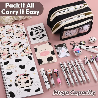 Ulema 36Pcs Cute Cow Stationery Set Birthday Gifts for Boys Girls Back to School and Classroom Rewards Office Supplies with Cow Muticolor Pen, Pencils, Erasers, Sticky Notes etc. - style: Cow