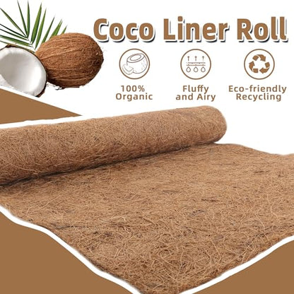 Coco Liner Roll 16x160 Inch Natural Coconut Fiber Mat for Planters - size: 16in X 160in