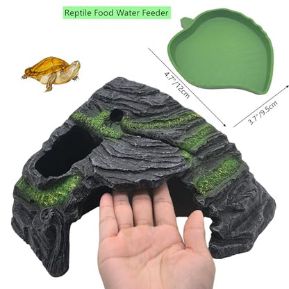 M2cbridge Aquarium Fish Hide Cave Reptile Hideout Amphibians Habitat Island | Natural color careful craft, resting spot, solid and sturdy, water dish - style: Island+ Water Dish