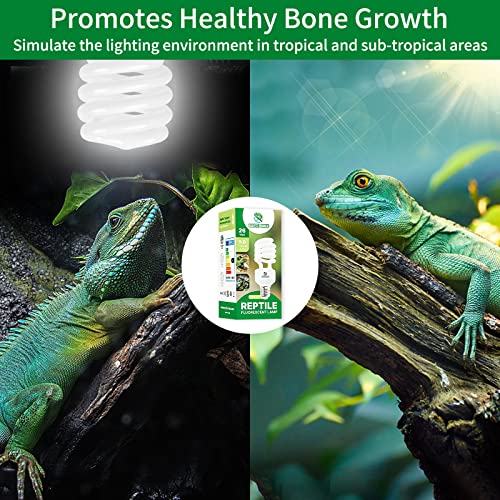UVB Reptile Light 5.0, 26W Tropical and Sub-Tropical UVA UVB Bulb for Reptiles, Tropical Terrarium Compact Fluorescent Lamp, Reptile UVB Light Bulb for Chameleons, Iguanas, and Turtles - size: 5.0-26
