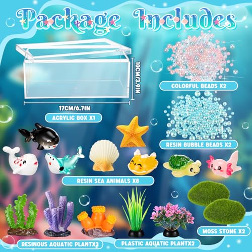 HyDren Ocean Crafts DIY Tank Glow in The Dark Mini Sea Animal Axolotl Figures Gift Ocean Diorama for Home Under The Sea Themed Birthday Party Decorations - style: Ocean