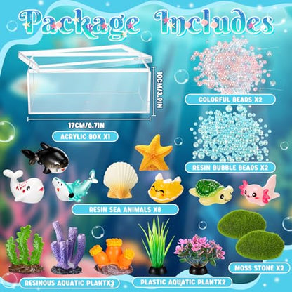 HyDren Ocean Crafts DIY Tank Glow in The Dark Mini Sea Animal Axolotl Figures Gift Ocean Diorama for Home Under The Sea Themed Birthday Party Decorations - style: Ocean