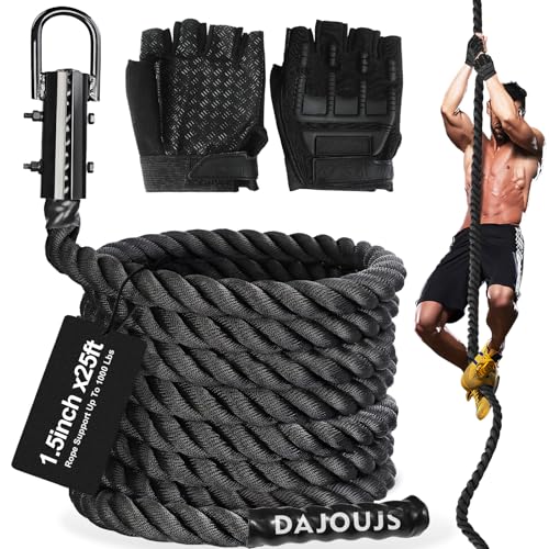 Climbing Rope Gym Workout - 1.5 Inch Dia 10FT 15FT 20FT 25FT 30FT 35FT 40FT 50FT Heavy Duty Work Out Rope Exercise Climbing Ropes for Adults Kids Fitness & Strength Training Outdoor & Indoor - Black - style: 1.5 Inch-25ft
