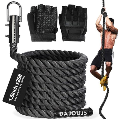 Climbing Rope Gym Workout - 1.5 Inch Dia 10FT 15FT 20FT 25FT 30FT 35FT 40FT 50FT Heavy Duty Work Out Rope Exercise Climbing Ropes for Adults Kids Fitness & Strength Training Outdoor & Indoor - Black - style: 1.5 Inch-25ft