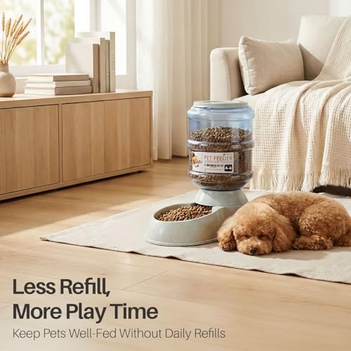 Flexzion Gravity Pet Feeder, Dog and Cat Food Dispenser, 1-Gallon Capacity | Self-Replenishing Dry Food Station with Non-Skid Feet and a Carry Handle; Holds Approximately 4-6 Lb Of Kibble - color: Feeder, size: 4-6 lb Feeder (1 Gallon)