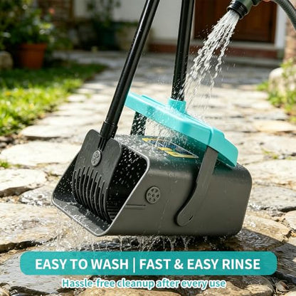 Pooper Scooper, 46" Long Handle Heavy Duty Picker-Upper, Swivel Bin Rake Kit with Bag Attachment, 100 Waste Bags for Small Large Dogs Puppy Poop Trash Litter Cleanup Yard Outdoor Pet Essentials - color: Gray & Turquoise Blue