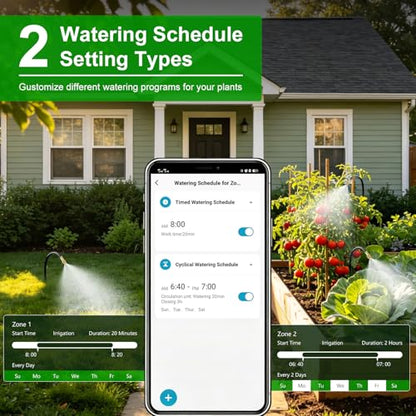 120FT WiFi Solar Drip Irrigation System, Dual Zone Timer | App Control, Solar and USB Power, Dual-Zone Watering for Garden, Greenhouse, Patio, Balcony and Potted Plants - size: 120-Foot Dual-Tube Brass Solar Wireless Timer