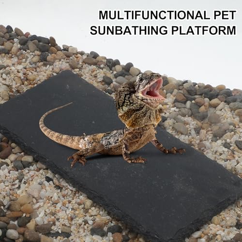 Reptiles Slate Rocks, Basking Surface Reptile Basking Platform, Enhances Climbing Activity, 11.81"x5.91", Black Gray - size: 11.81"x5.91"