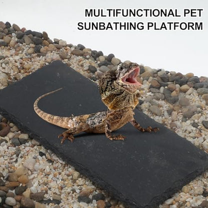 Reptiles Slate Rocks, Basking Surface Reptile Basking Platform, Enhances Climbing Activity, 11.81"x5.91", Black Gray - size: 11.81"x5.91"