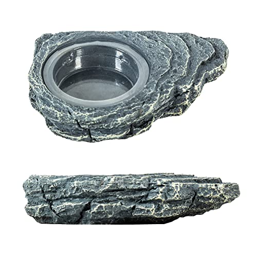 REPTIZOO Reptile Magnetic Feeder Ledge, Single Bowl Reptile Food Dish with 3PCS Feeding Cups Food Water Feeder for Crested Gecko Lizard Chameleon Pets - size: Small