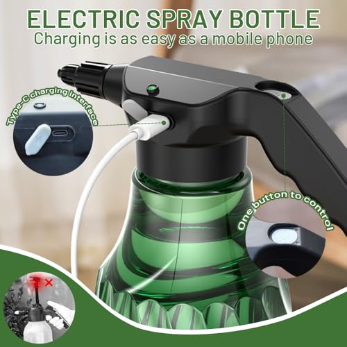 Electric Plant Mister, Rechargeable Spray Bottle for Garden | 0.53 Gallon portable sprayer with adjustable nozzle; features fine mist and continuous spray for indoor plants