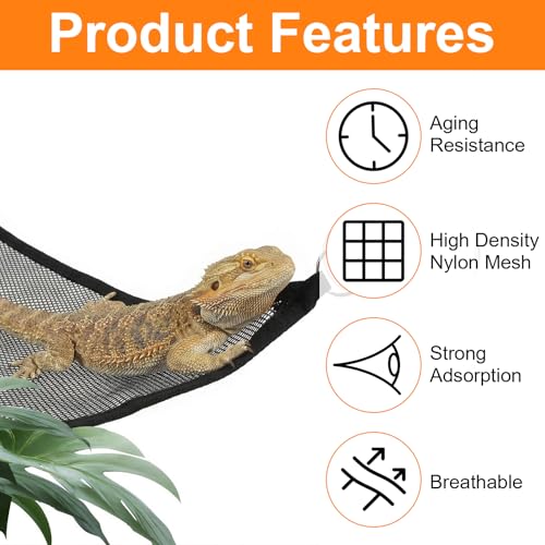 2Pcs Bearded Dragon Hammock, Breathable Mesh Reptile Hammock Lizard Tank Accessories, Triangle Geckos Hammocks for Bearded Dragons, Snakes, and Axolotls, Perfect Beard Dragon Tank Accessories（30x30x3
