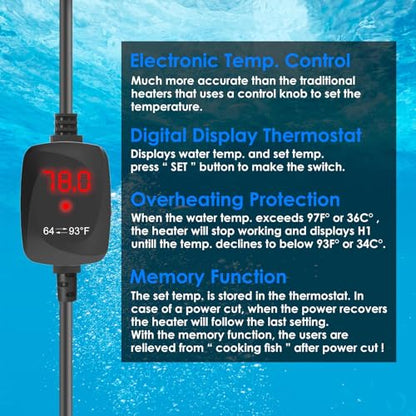 Mini Aquarium Heater 25W Super Small Fish Tank Heater with Digital Display Thermostat, Alumina Ceramic Betta Tank Heater Turtle Heater for 3-5 Gallon Tanks - size: For Aquariums ≤ 5 Gal