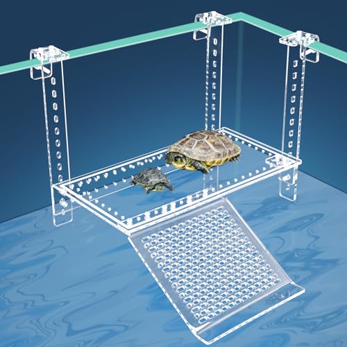 13" Hanging Acrylic Turtle Platform with Ramps | Adjustable hanging acrylic dock with attachable ramps. Solid clamp ensures stable placement on aquatic turtle tank rims - size: 13 x 6.9 Inch