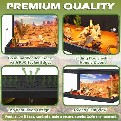 ROYXEN Reptile Enclosure,36 Gallons Reptile Tank with Wooden Top and Lockable Design,Tempered Glass Bearded Dragon Tank for Lizard Gecko Habitat (Black,32" Length) - color: Black, size: 36 Gallons,32" Length