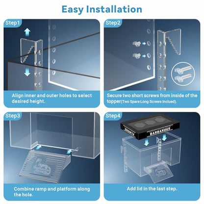 GOZILLA Adjustable Turtle Basking Platform, 11.8x7.9x7.9''Acrylic Turtle Topper & Dock, Hanging Platform Enclosure Warm Room for Turtles, Small Reptiles.(Medium)