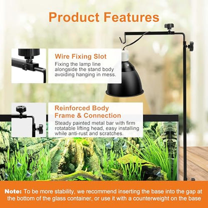 Simple Deluxe Reptile Lamp Stand Adjustable 14-26 inch Metal Bracket Floor Light Holder for Reptile Glass Terrarium Heating Light, Amphibian and Aquarium Tank - style: Lamp Stand S, New
