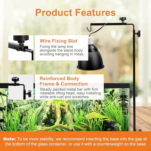 Simple Deluxe Reptile Light Stand Adjustable 14-26 inch Floor Lamp Holder, Metal Bracket for Reptile Tank & Terrarium Heating Light - size: Lamp Stand S
