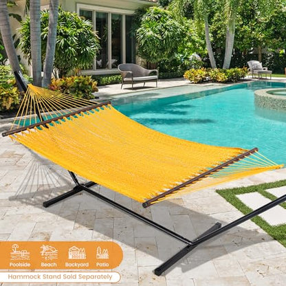 Lazy Daze Hammocks 13 FT Extra Large 2+ Person Caribbean Rope Hammock, Hand Woven Polyester XL Hammock with Spreader Bars, for Outside Outdoor Backyard Patio Poolside, 500 LBS Capacity, Yellow - color: Yellow