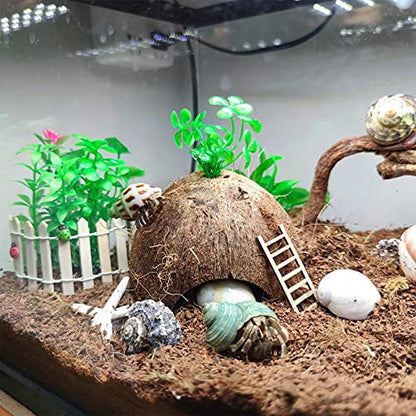 SINKOO Hermit Crab Shells Natural Coconut Shell Hut Artificial Plants 19 PCS Decoration Supplies House Tank | Coconut Shell Hut Artificial Plants Decoration Supplies House Tank