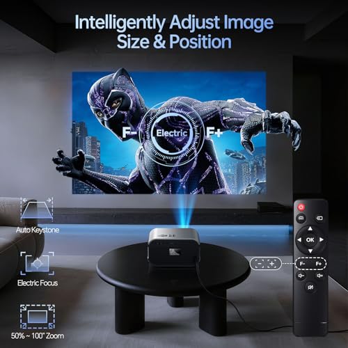 Home Projector with WiFi and Bluetooth, Native 1080P, 4K Support, Portable Smart Projector, Mirror Screen, Compatible with Android, iOS SmartPhone/PC/PS5/TV Stick for Home Movies