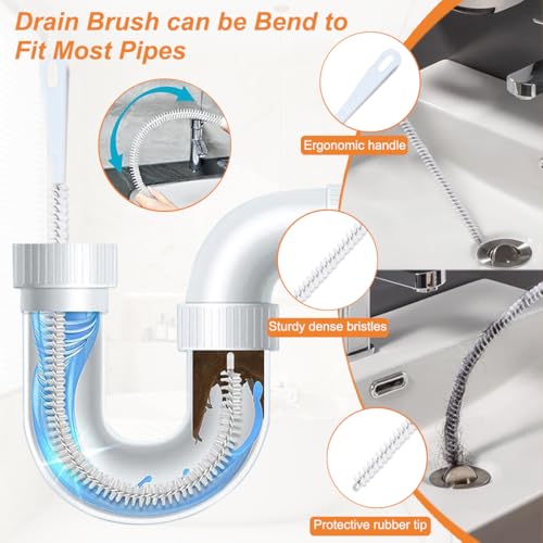 Drain Snake for Hair Clogs - Flexible Snake Cleaner Tool for Shower, Sink, Tub & Bathtub Drain Clog Remover, with Steel Core (6)