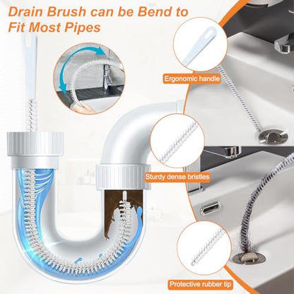 Drain Snake for Hair Clogs - Flexible Snake Cleaner Tool for Shower, Sink, Tub & Bathtub Drain Clog Remover, with Steel Core (6)