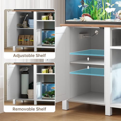 55-75 Gallon Fish Tank Stand with Power Outlet & Adjustable Shelf, Heavy Duty Aquarium Stand with Cabinet Storage for Fish Tank, Turtle Tank, Reptile Terrarium, 1000LBS Capacity, White - color: White