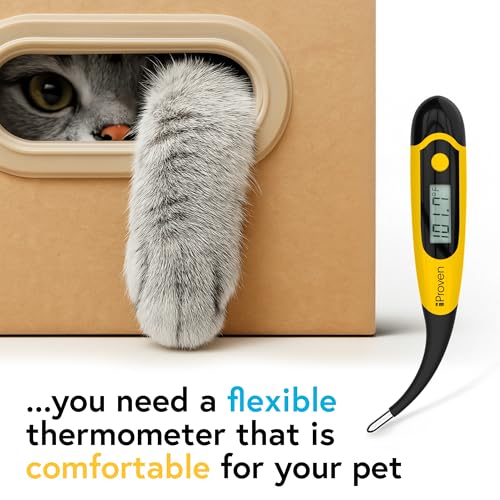 iProven Dog & Cat Thermometer for Fast and Accurate Fever Detection | Comfortable Flexible Tip, Waterproof Pet Thermometer, Quick Readings in 20 sec, Whelping and veterinary supply, DTK-117Y