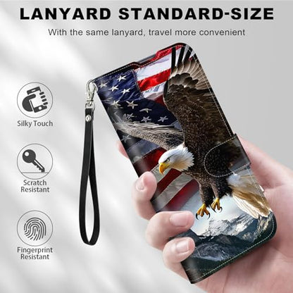 for Cricket Outlast 5G 2024 Wallet case with RFID Blocking Credit Card Holder Kickstand, Folio Flip PU Leather Shockproof Protective Cover for AT&T Motivate Pro 5G, Eagle Flag - color: Eagle Flag