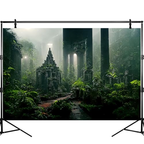 Fantasy Ancient Temple Aquarium Background Jungle Stone Columns Mysterious Foggy Rainforest Green Plants Fish Tank Background Magical Misty Rock Ruins Reptile Tank Enclosure Backgrounds 48x20in - color: Foggy Green, size: 48(W)x20(H)inches/ 120(W)*50cm(H)