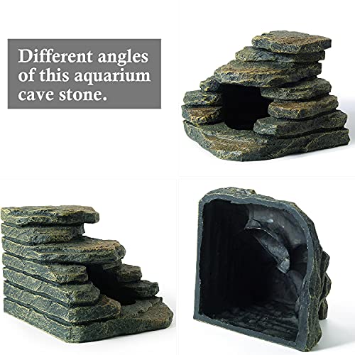 Aquarium Ornaments, Aquarium Mini Skull Skeleton/Aquarium Mini Castle/Aquarium Hippon Cave/Aquarium Rock Stone Cave Decoration, Fish Tank Decoration Landscape Hiding House (Rock Cave)