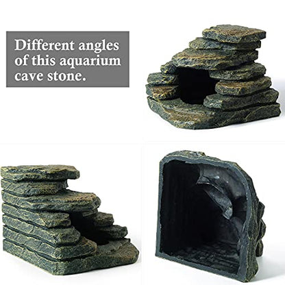 Aquarium Ornaments, Aquarium Mini Skull Skeleton/Aquarium Mini Castle/Aquarium Hippon Cave/Aquarium Rock Stone Cave Decoration, Fish Tank Decoration Landscape Hiding House (Rock Cave)