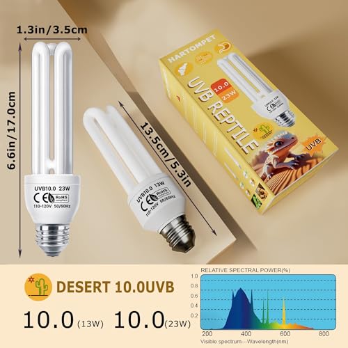 HARTOMPET Linear Tube UVA UVB 10.0 Bulb 13W, Fluorescent Reptile Lamp for Bearded Dragons, Geckos, Tortoises, Snakes & Other Desert Habitat Pets - size: 13 Watts