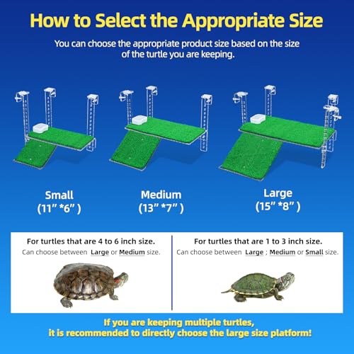13" Turtle Basking Platform with Grass Ramp, Acrylic, Fits 0.31-2.11" Tanks | Adjustable non-slip grass ramp for aquatic turtles. Fits 0.31-2.11" thick rims. Thickened acrylic 11" large dock for basking - size: 13 Inch