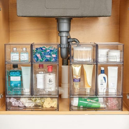 Vtopmart Stackable Storage Drawers Set of 8, Clear Plastic Organizer Bins for Bathroom Supplies,Ideal for Cabinet,Pantry,Laundry Room Organization - style: 4 Small+2 High+2 Wide