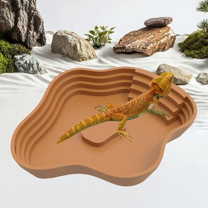 Reptile Bathing Pool Tortoise Water Dish Lizards Habitat Turtle Bath for Gecko Tortoise, Brown L - color: Brown L