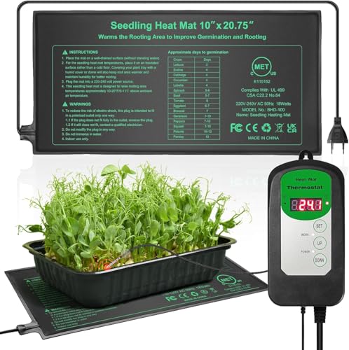Bestio10"x 20.75" Seedling Heat Mat and Digital Thermostat Combo Set,MET & UL Certified Plant Heat Mat Heat mat for Plants for Germination,Suitable for Indoor Gardening,Greenhouse, Plants Germination - size: Combo Kit-1 Pack