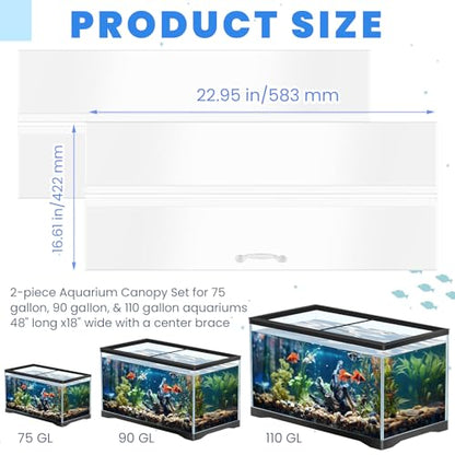 Sieral Aquarium Lids Polycarbonate Canopy with LED Light 2 Pcs Set 22.95 x 16.61 x 0.12 Inch for 75/90/110 Gallon with Center Brace Aquariums Cover Fish Tank Lid with a Hook Knife, Clear - color: Clear, size: 48 x 18 Inch