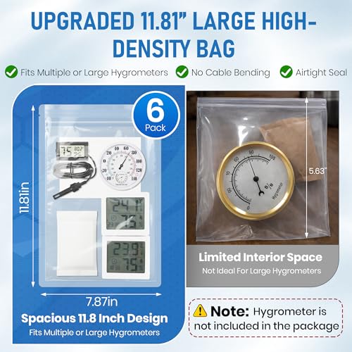 6 Pack 11.81" One-Step Calibration Kit with 75% RH Humidity Control Pack | One Step Hygrometer Calibration, True 75% RH Standard, 24 Hour Fast Testing, Large 11.81" Bag, Digital & Analog Sensor Use