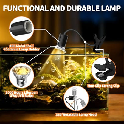 GOZILLA Reptile Heat Lamp, Turtle Lamp with 360° Goose Neck Rotatable Timing & Dimming Cycle Timer, 25W+50W UVA/UVB Reptile Light Bulbs for Reptiles and Amphibian Tanks, Terrariums and Cages.(Black) - color: Goose Neck-Black