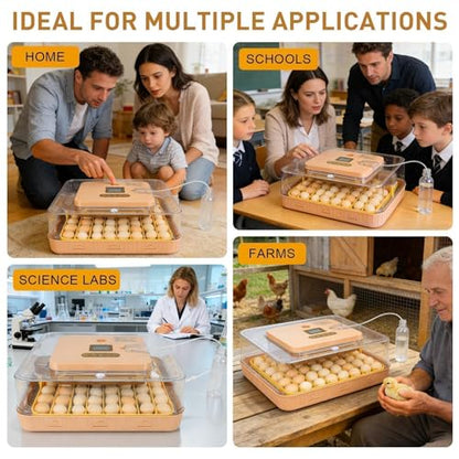 ZEMIRO CHARGE Automatic 56-Egg Incubator for Breeders, Sensor-Based Precise Humidity+Temp Control, Chick Separator, Adjustable Egg Spacing, Custom-Interval Auto Turn+Auto Stop,Preset Incubation Days - size: 56 egg-brown
